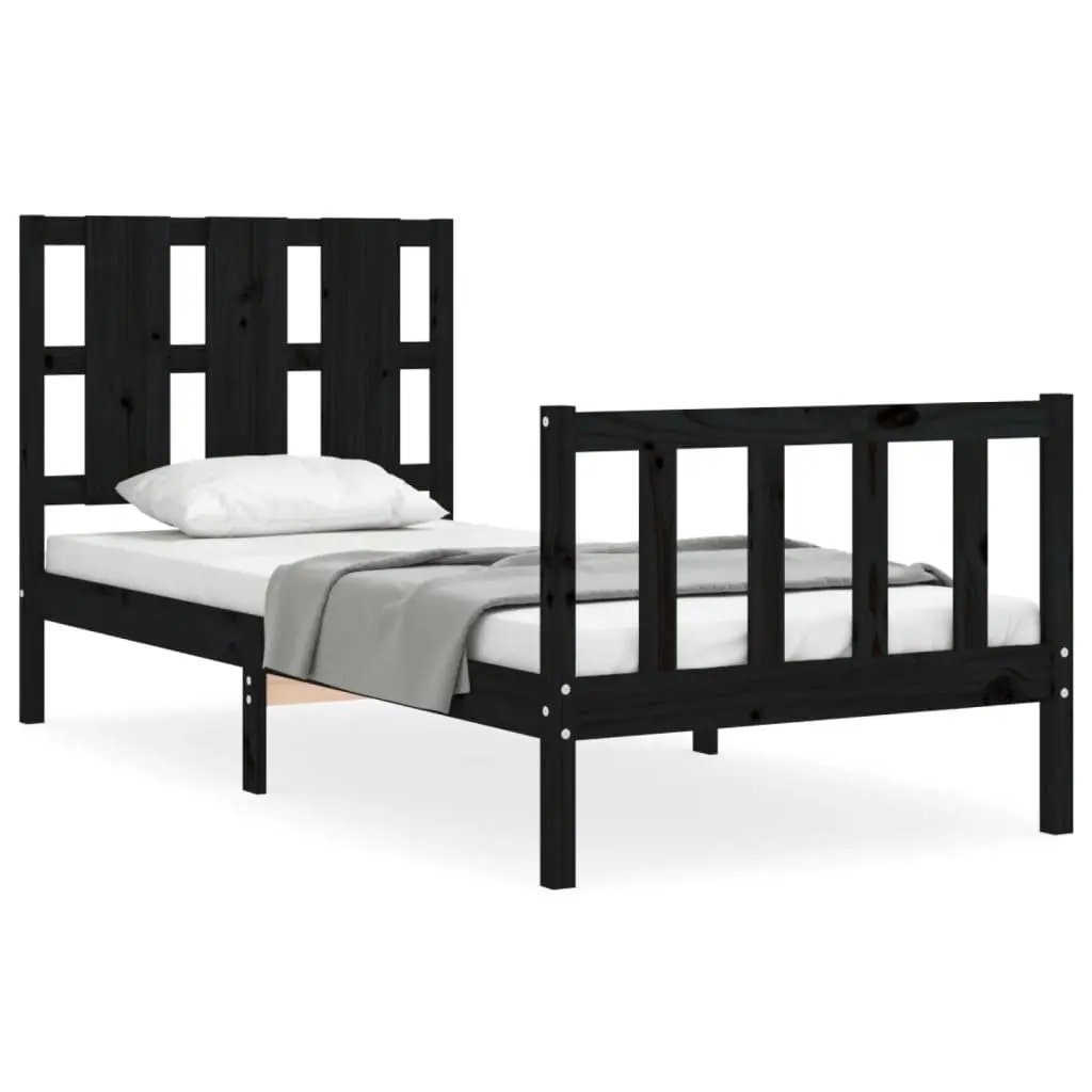 Solid Pine Wood Bed Frame 90x190 cm Black Wooden Bedroom Furniture Slats