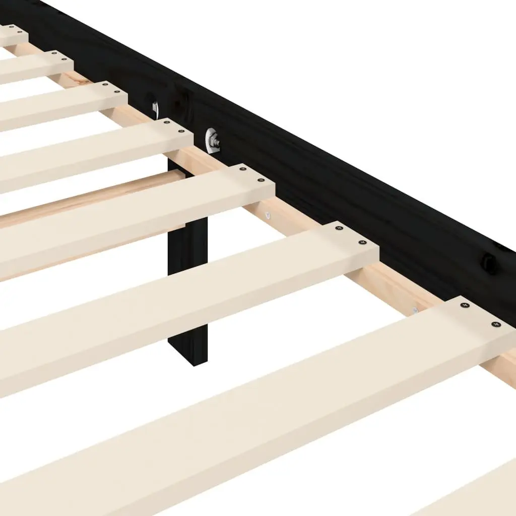 Solid Pine Wood Bed Frame 90x190 cm Black Wooden Bedroom Furniture Slats