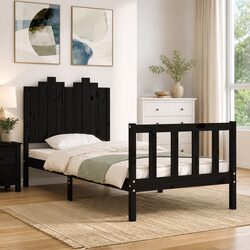 Black Wooden Bed Frame 90x190 cm in Solid Pine