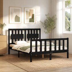Black Solid Pine Bed Frame 135x190 cm with Headboard
