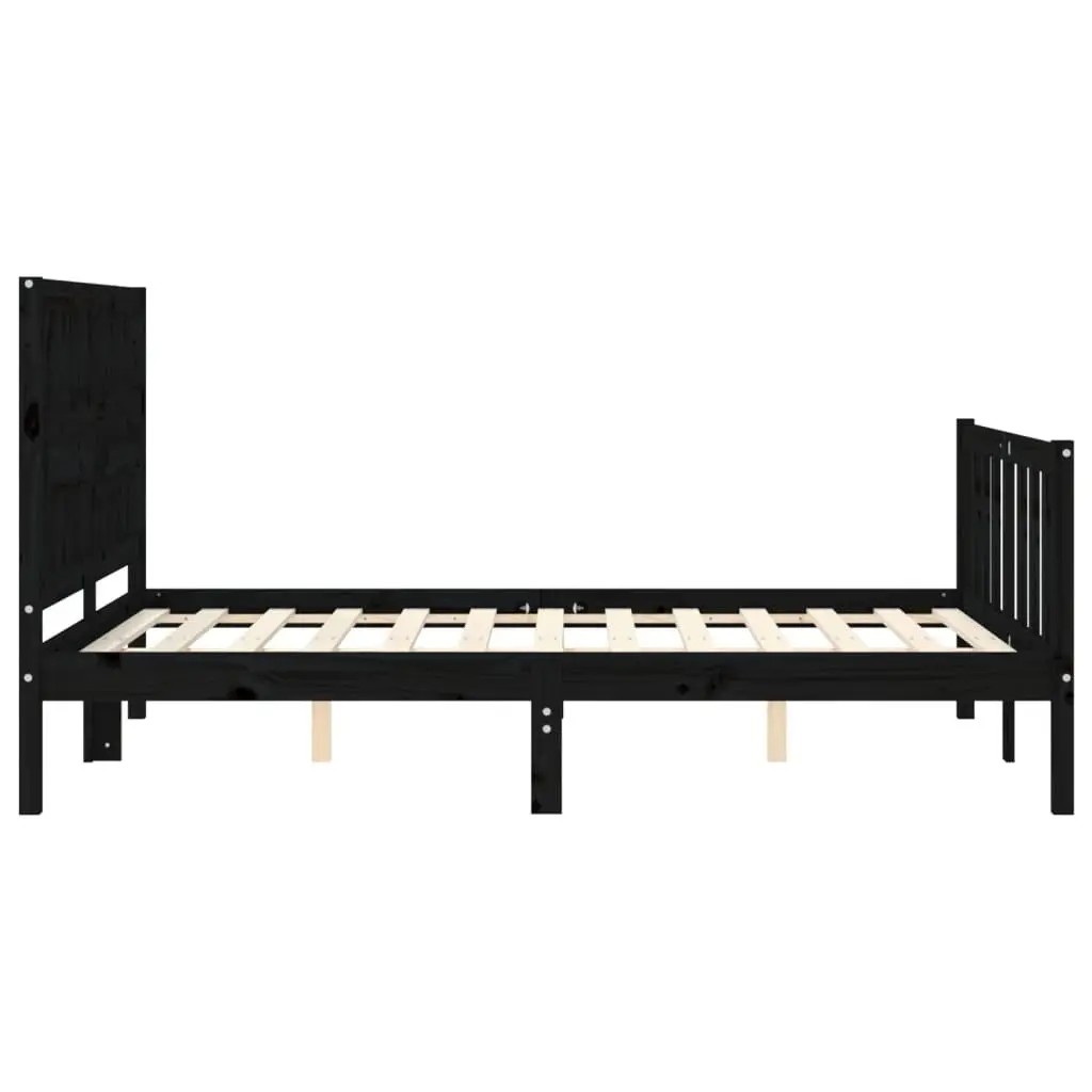 Solid Wood Pine Bed Frame 135x190 cm Black Wooden Bed with Headboard Footboard
