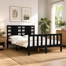 Solid Pine Bed Frame in Black 135x190 cm