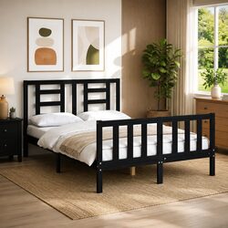 Solid Pine Wood Bed Frame 135x190 cm with Plywood Slats