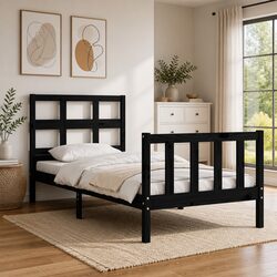 90x190 cm Black Wooden Bed Frame with Pine Construction