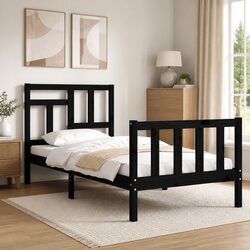 Pine Wood Bed Frame Black 90x190 cm Single