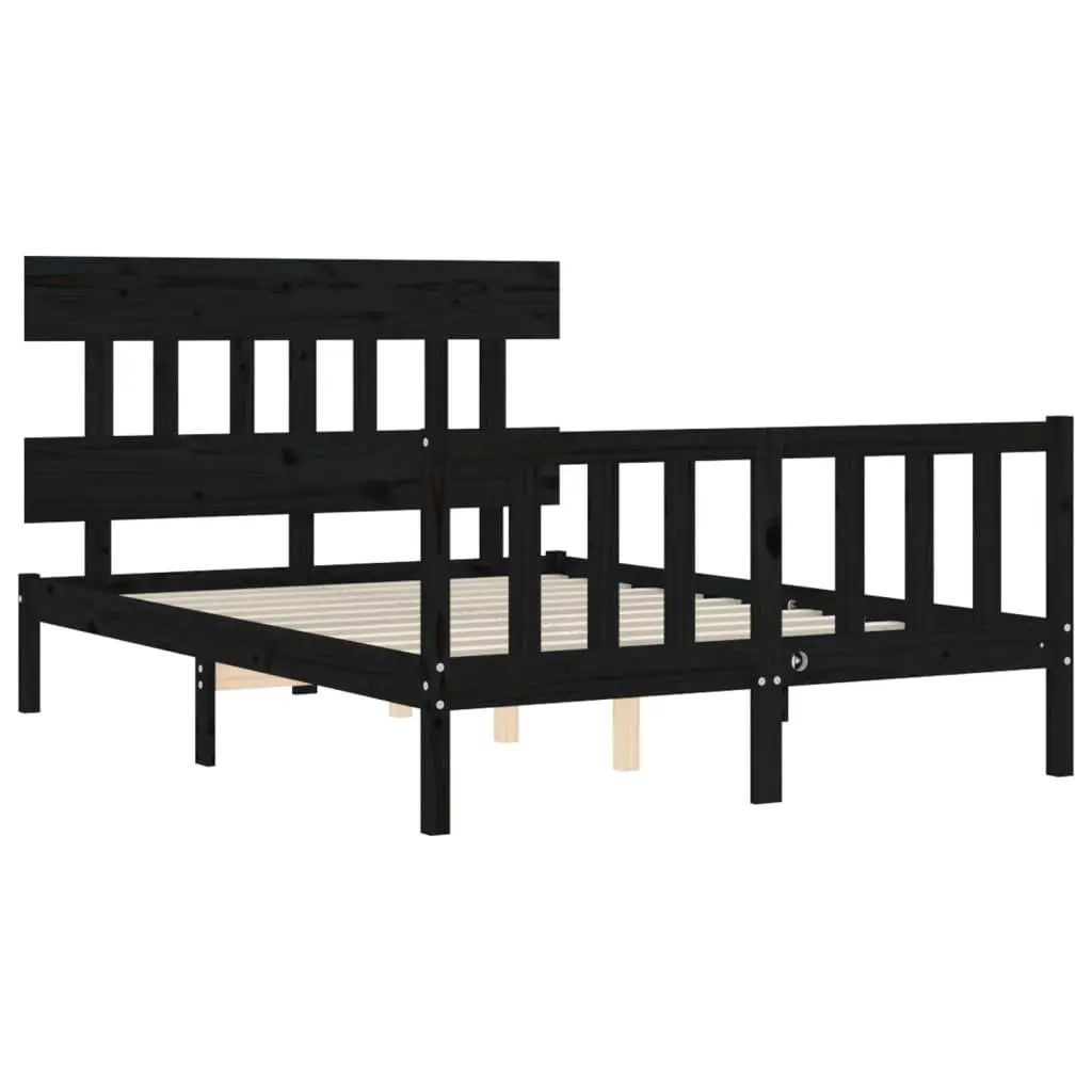Solid Wood Bed Frame Durable 135x190 cm Black
