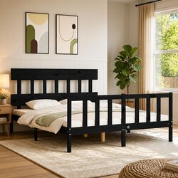 150x200 cm Black Bed Frame in Solid Pine Wood