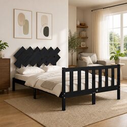 Pine Wood Bed Frame Black 135x190 cm