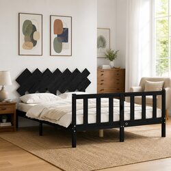 Bed Frame 150x200 cm Black Solid Pine Wood Construction