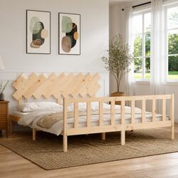 King Bed Frame 183x203 cm in Solid Pine with Plywood Slats