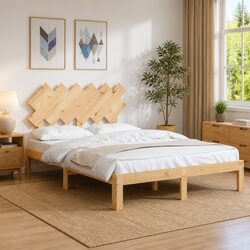 135x190 cm Solid Pine Bed Frame with Practical Headboard