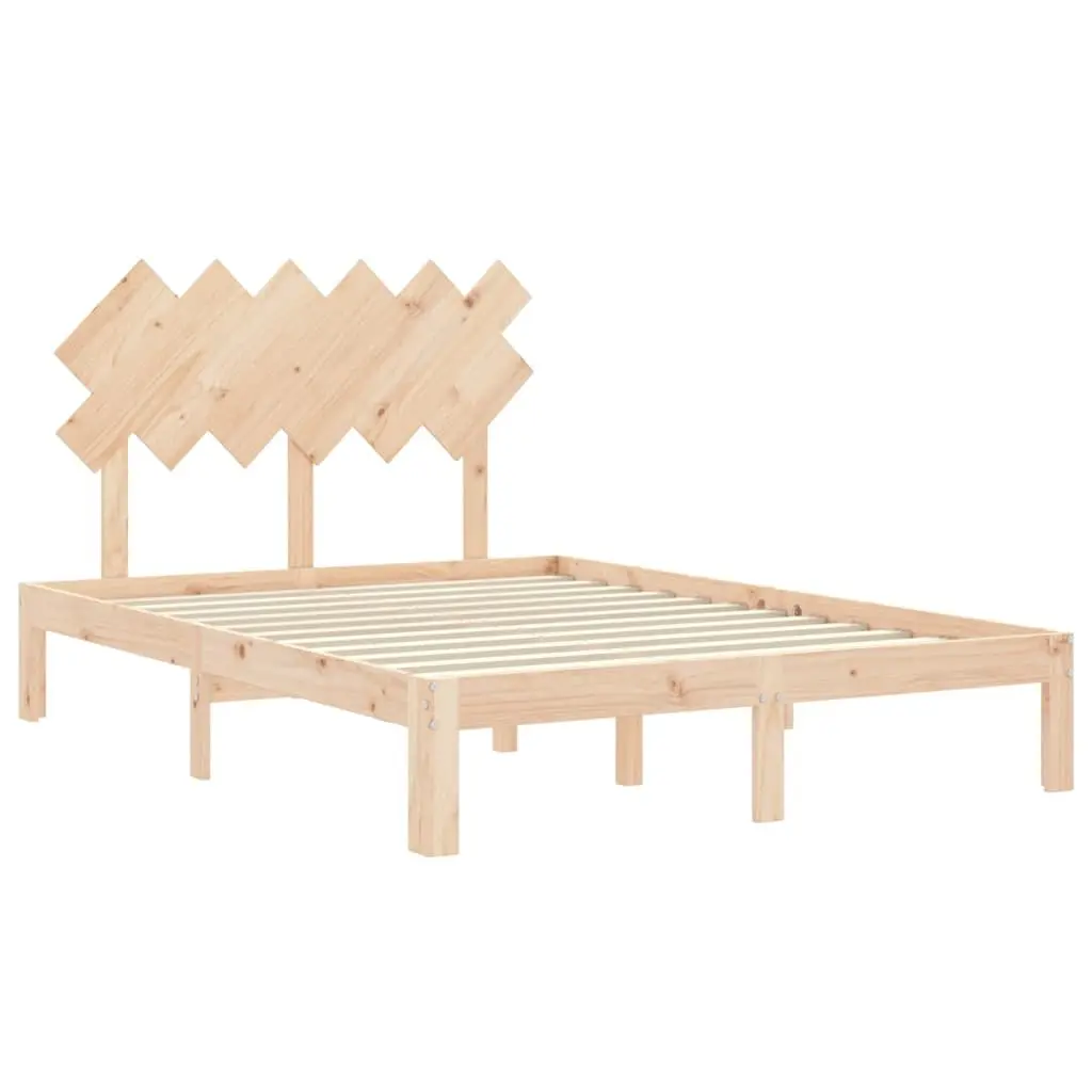 Solid Wood Bed Frame 135x190 cm Pine Wooden Bedroom Furniture with Headboard