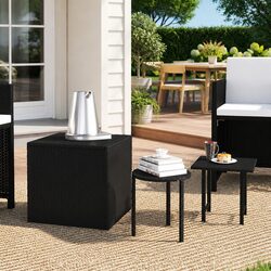 Durable Black Poly Rattan Outdoor Accent Tables Set of 3