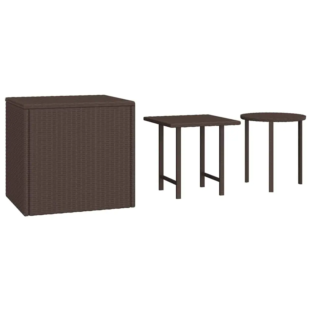 Rattan Side Tables Set of 3 Weather Resistant Brown Different Sizes Shapes