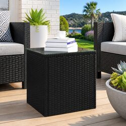Black Side Coffee Table 40x37x40.5cm with Glass Top