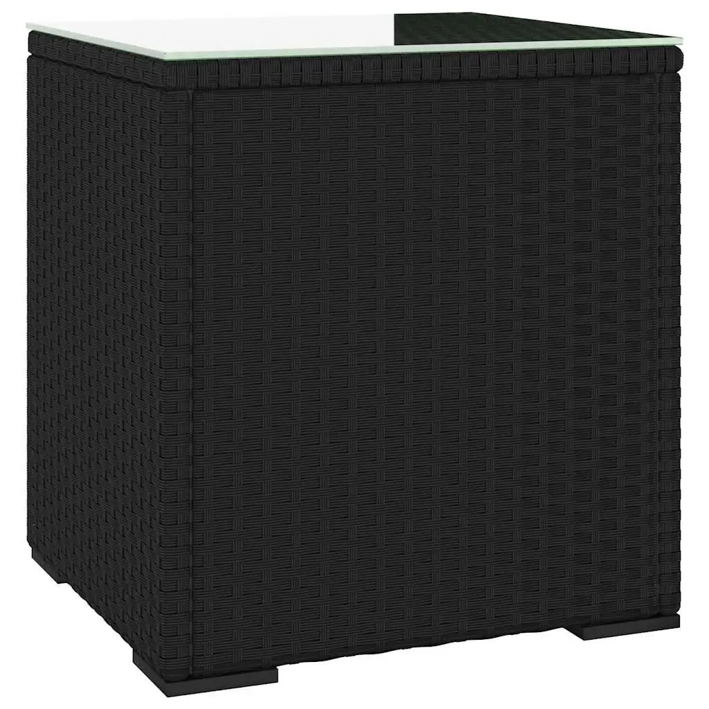 End Table Weather Resistant Black 40x37x40.5cm Poly Rattan Tempered Glass Top Side Coffee Table