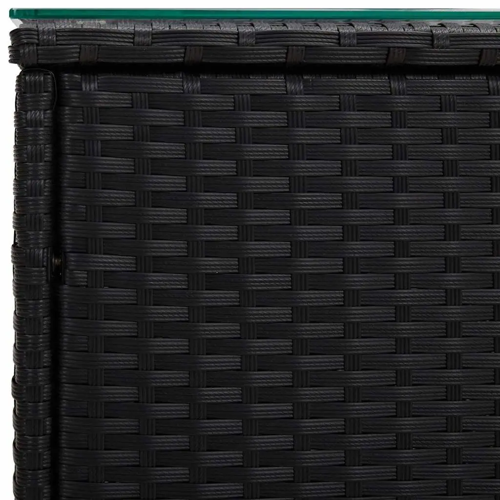 End Table Weather Resistant Black 40x37x40.5cm Poly Rattan Tempered Glass Top Side Coffee Table