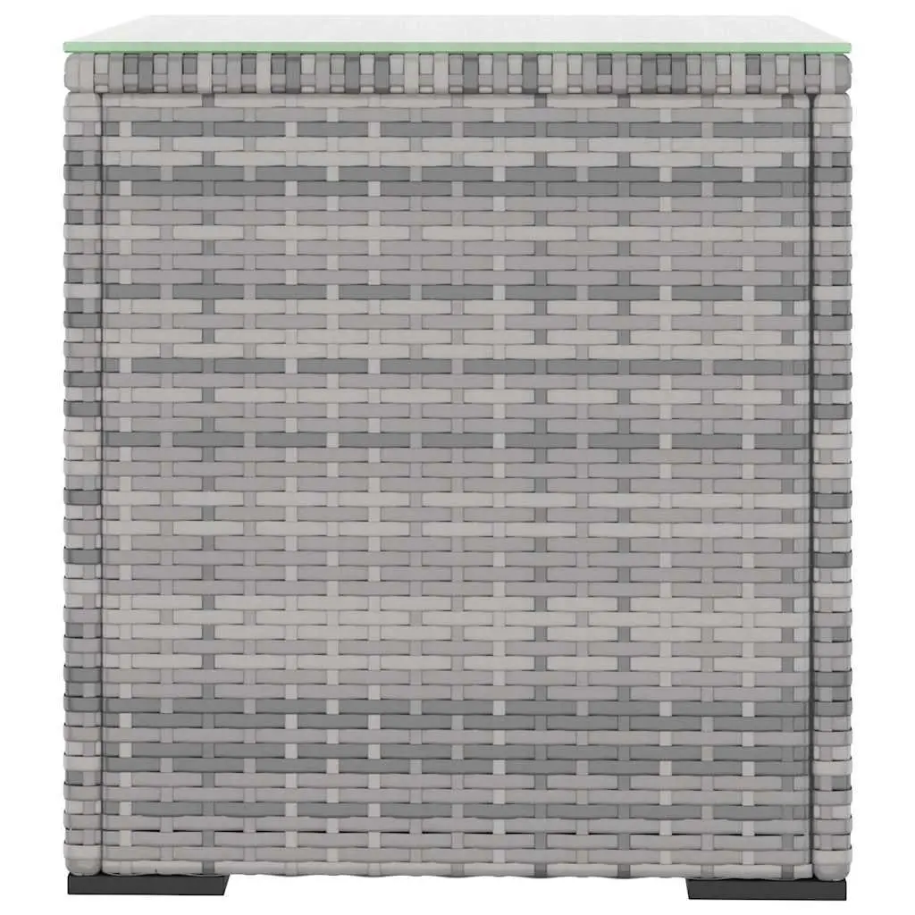 Side Table Weather Resistant Grey Poly Rattan Tempered Glass End Table 40L x 37W x 40.5H cm