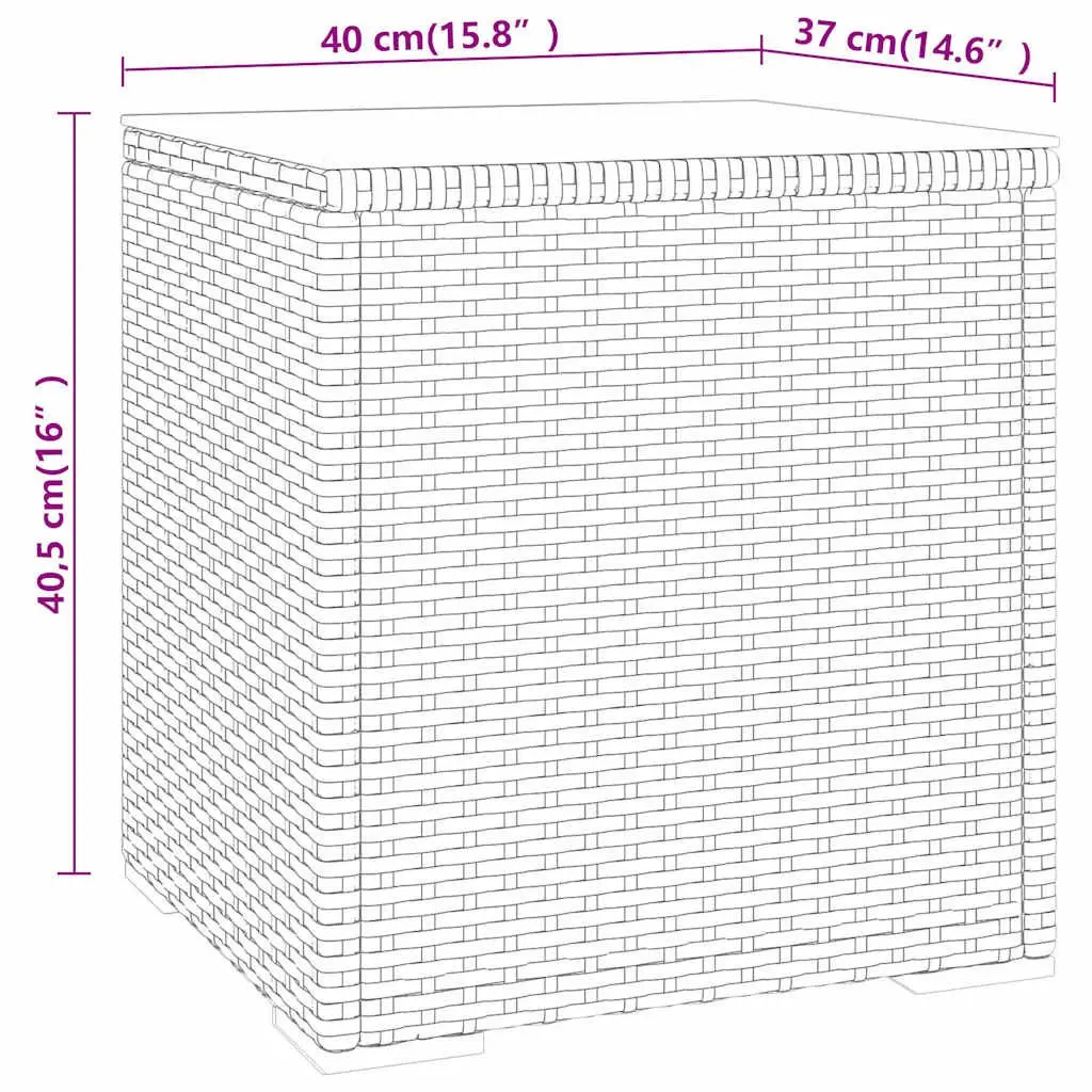 Side Table Weather Resistant Grey Poly Rattan Tempered Glass End Table 40L x 37W x 40.5H cm