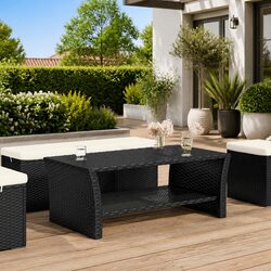 Poly Rattan Coffee Table with Steel Frame for Outdoors
