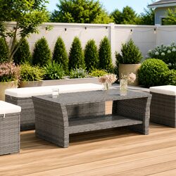 Outdoor Coffee Table Grey Poly Rattan with Storage