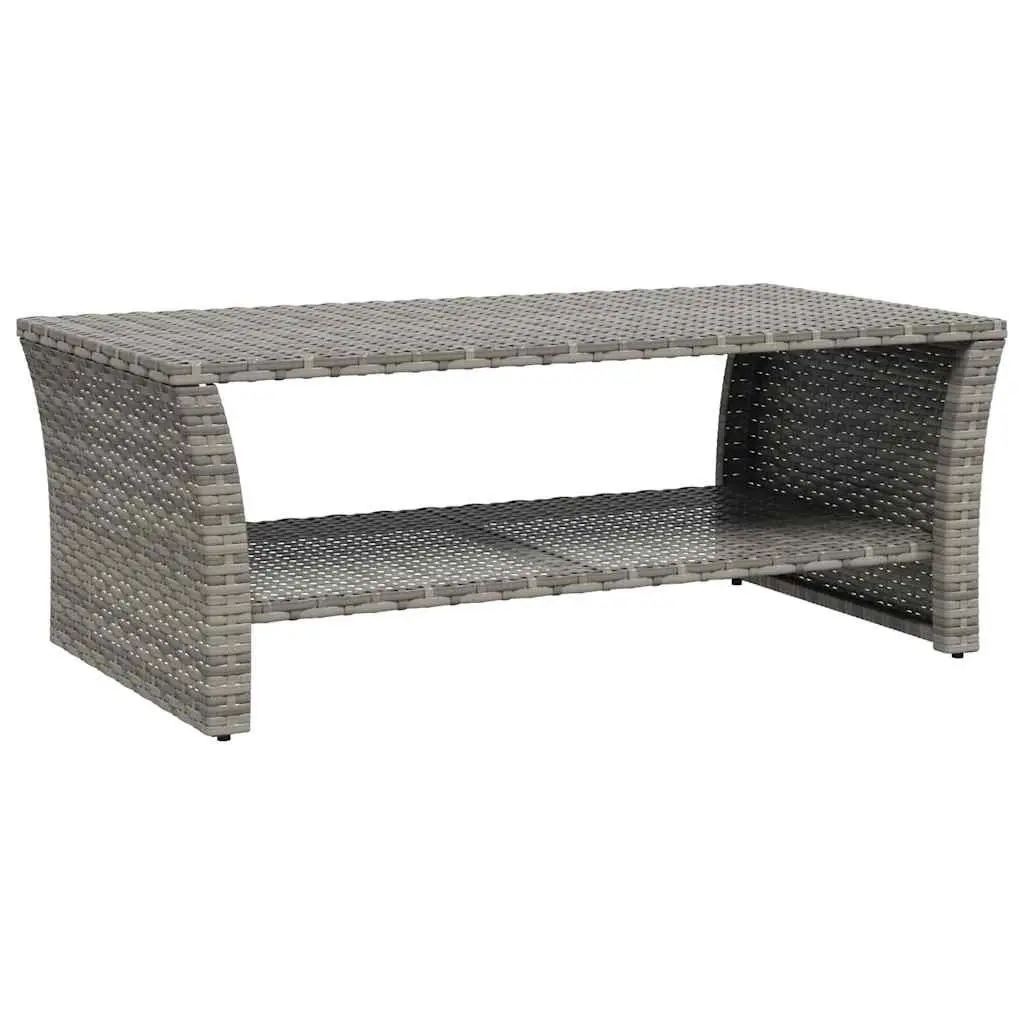Coffee Table Grey Outdoor Garden Patio Storage Shelf Poly Rattan 100 x 50 x 40 cm