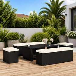 Black PE Rattan Ottomans Set of 2 with Cushions