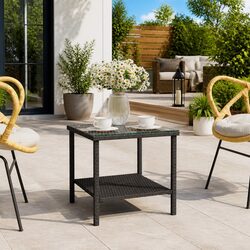 Black Side Table with Tempered Glass, 45x45x45cm