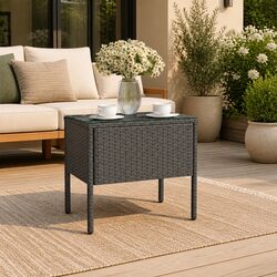 Accent Side Table Black 53x37x48cm Rattan Glass