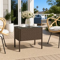 Brown Side Table 53x37x48 cm with Tempered Glass Top