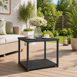 Black Poly Rattan Side Table with 2-Layer Design