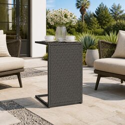 Black C-Shaped Side Table, 40x35x60cm, Poly Rattan