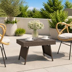 Brown Foldable Side Table with Durable Poly Rattan Construction