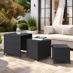 Nesting Tables Set of 3 in Black PE Rattan