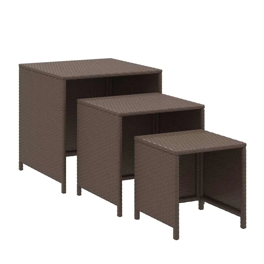 Nesting Tables Set Brown PE Rattan Powder-Coated Steel 3 Piece