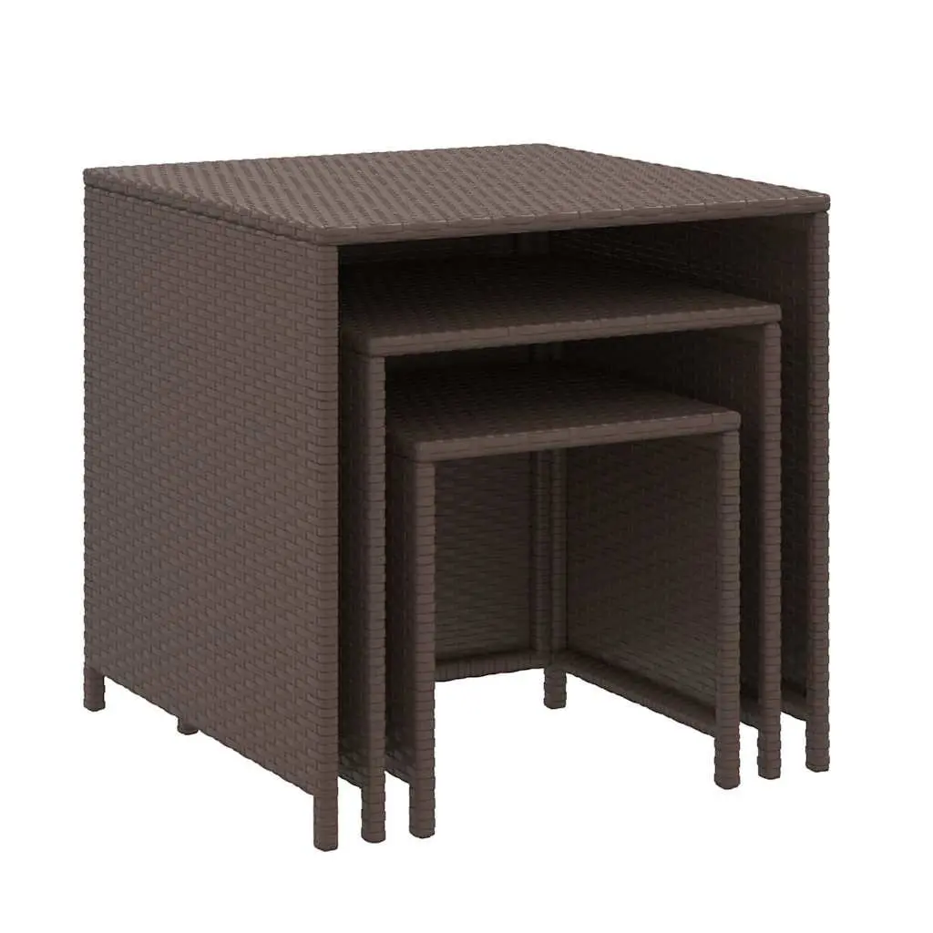 Nesting Tables Set Brown PE Rattan Powder-Coated Steel 3 Piece