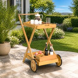 2-Tier Kitchen Dining Cart with Acacia Wood