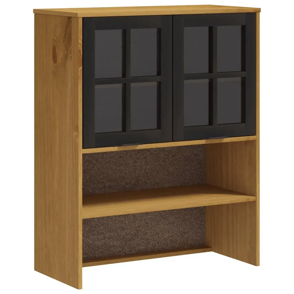 Highboard Storage Cabinet with Glass Doors Shelves Drawers Solid Pine Wood 80W x 40D x 180H cm Brown