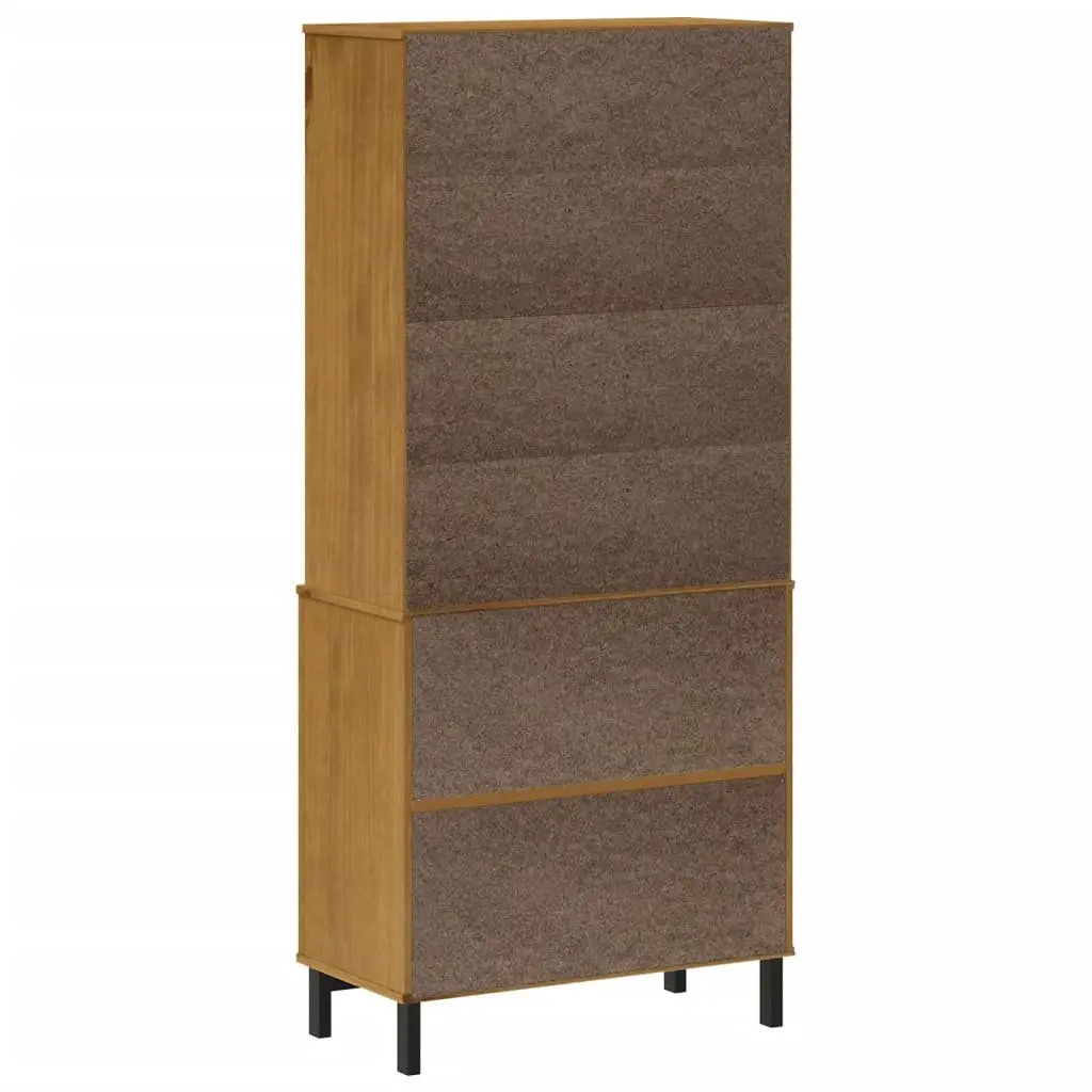 Highboard Storage Cabinet with Glass Doors Shelves Drawers Solid Pine Wood 80W x 40D x 180H cm Brown