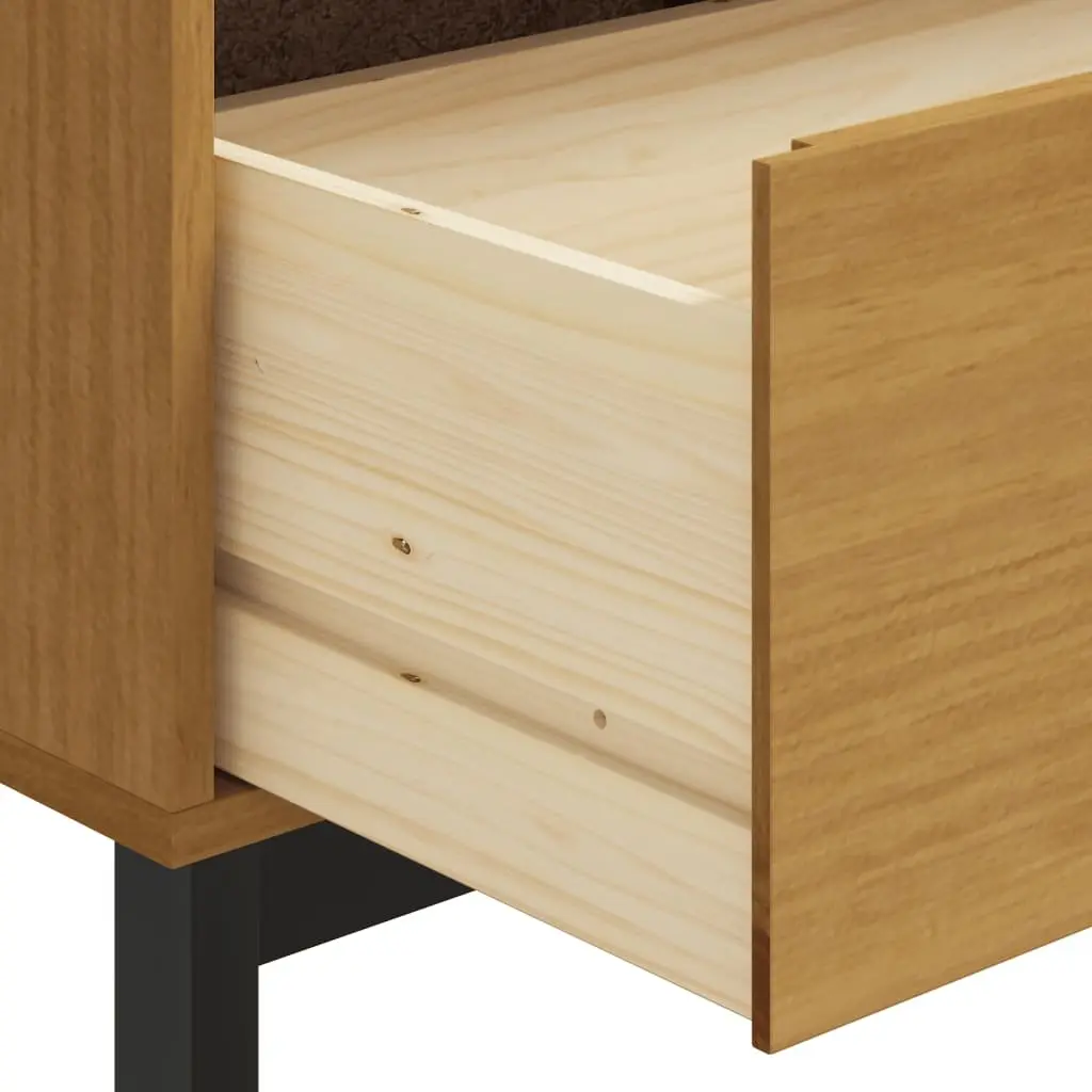 Highboard Storage Cabinet with Glass Doors Shelves Drawers Solid Pine Wood 80W x 40D x 180H cm Brown