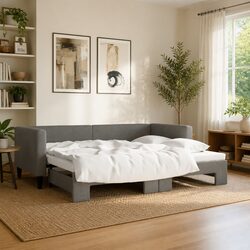 Convertible Daybed with Trundle Sofa Bed Grey 90x190 cm