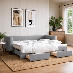 Daybed with Trundle and Drawers in Grey