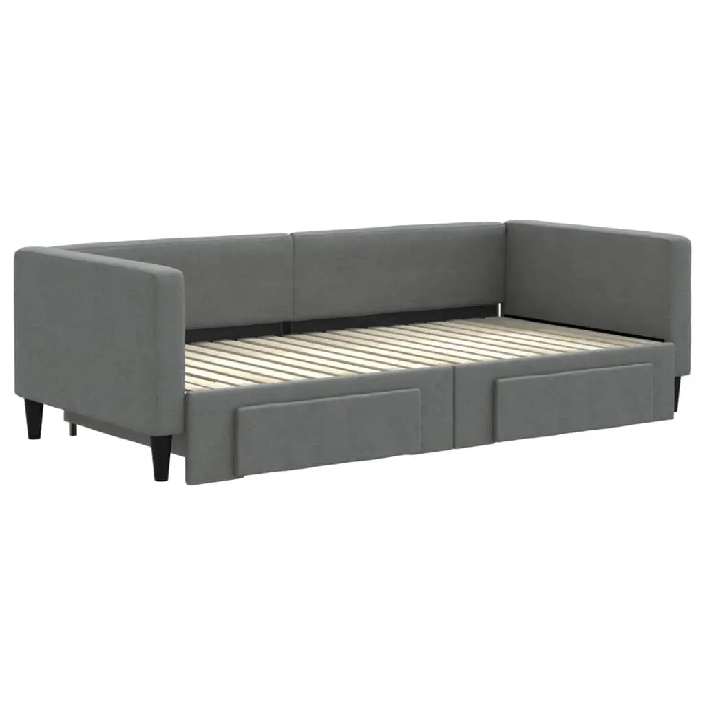 Daybed with Trundle and Storage Drawers Space-saving Grey 90x190cm