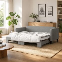 Daybed with Trundle: Durable Grey Fabric Design