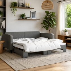 Functional Grey Daybed with Trundle Bed Frame 90x190 cm