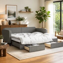 Daybed with Trundle and Storage in Grey
