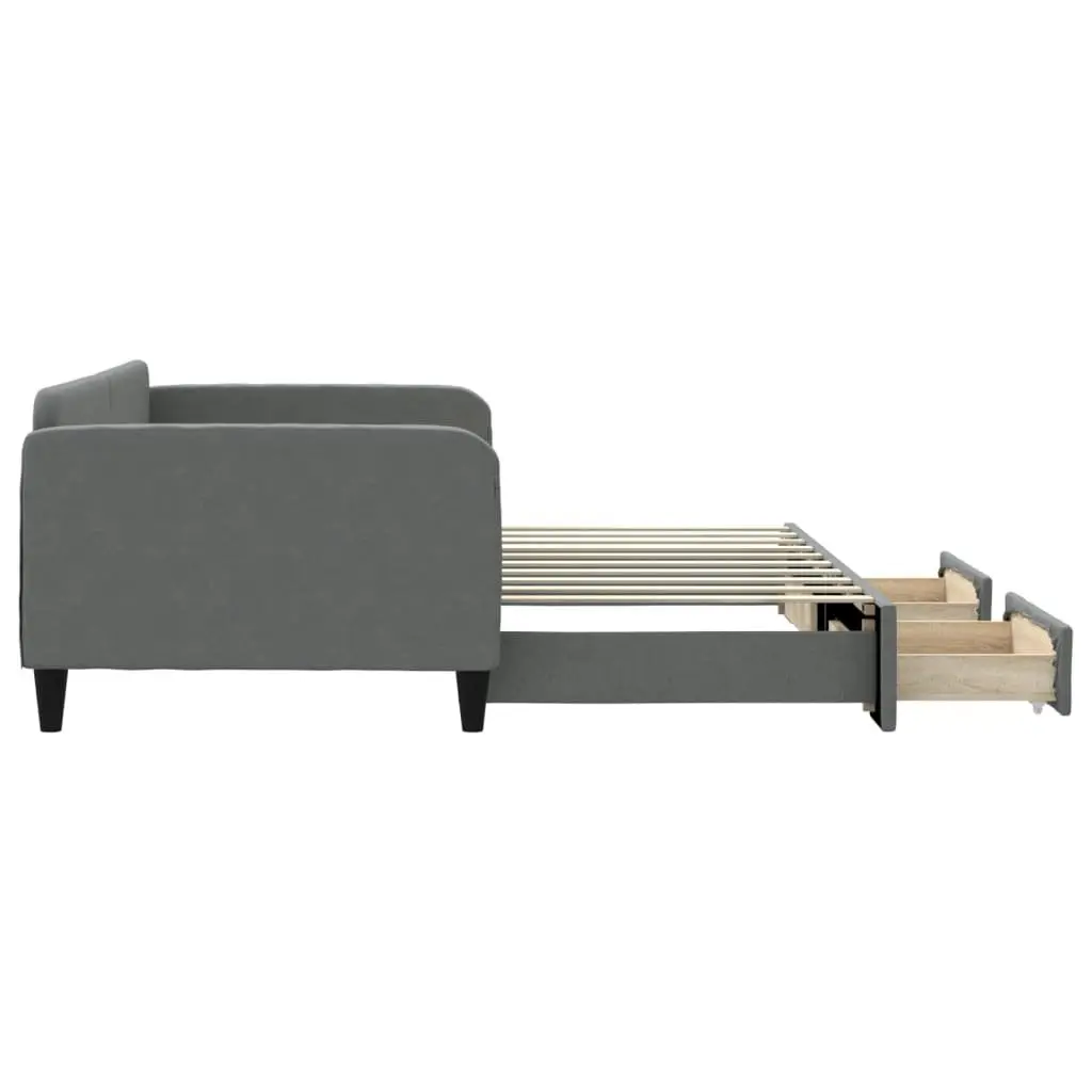 Daybed Grey Sofa Bed with Trundle and Storage Drawers 90x190cm Fabric