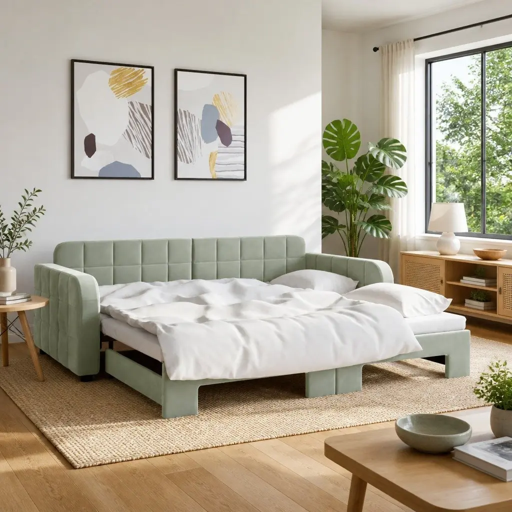 Daybed with Trundle Space-Saving Grey 90x190 cm Velvet Sofa Bed
