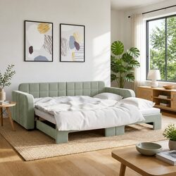 Daybed with Trundle in Grey Velvet 90x190 cm