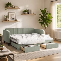 Storage Daybed with Trundle in Grey 90x190 cm